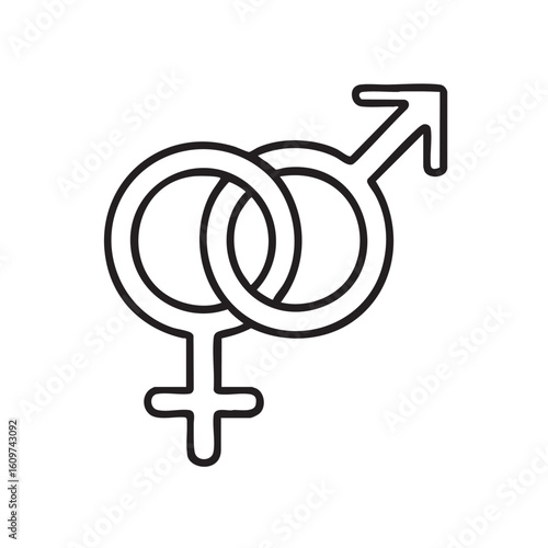 Interlocked Male and Female Symbols Representing Gender Relationships Love and Equality in a Simple Outline