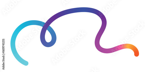 Abstract Intertwined Lines Displaying a Vibrant Color Gradient. This image features two interwoven, flowing lines that transition smoothly through a spectrum of vibrant colors, from blue to red.