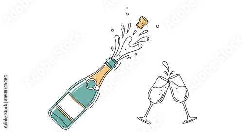 Celebratory Toast with Sparkling Wine and Bubbles