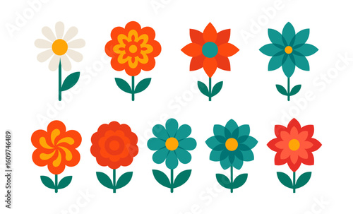 Colorful floral designs with stylized geometric shapes