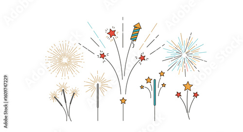 Vibrant Celebration Fireworks and Sparklers Display Abstract Party Elements