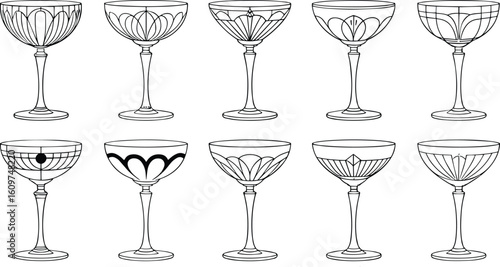Art Deco Cocktail Glasses – Gold Accented Vector Illustrations