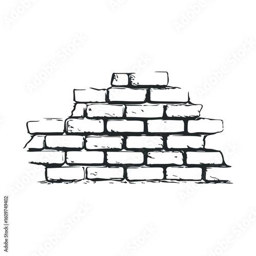 Abstract black and white brick wall illustration with stacked pattern