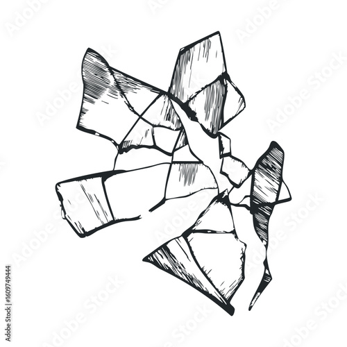 Abstract black and white geometric fractured glass illustration