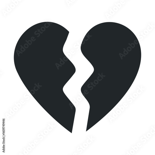 Black broken heart symbol on white background