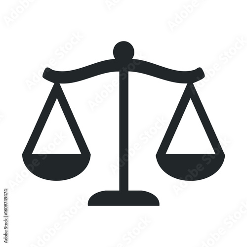 Black and white balance scale icon representing justice and equality