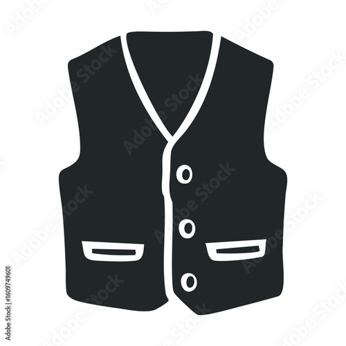 Classic black waistcoat with buttons and pockets silhouette