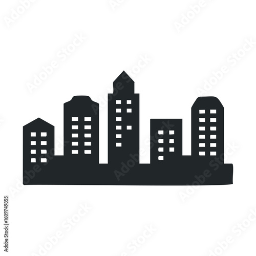 Silhouette of urban city skyline with skyscrapers on white background