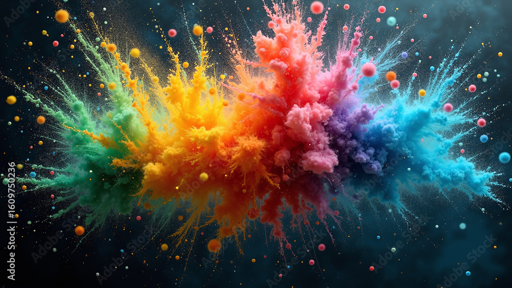 Fototapeta premium Vibrant colors of powder exploding against a dark background.