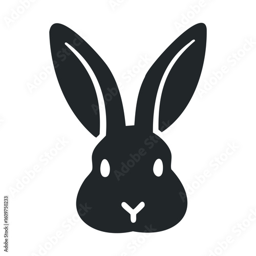 Simple black silhouette of a bunny head with upright ears