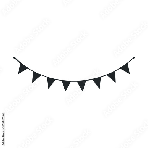 Black and white bunting garland with triangular flags on string