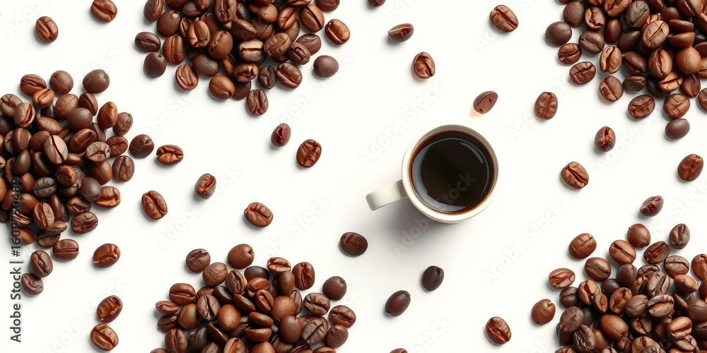 Obraz premium Grunge coffee bean & cup seamless pattern on white background, retro, weathered