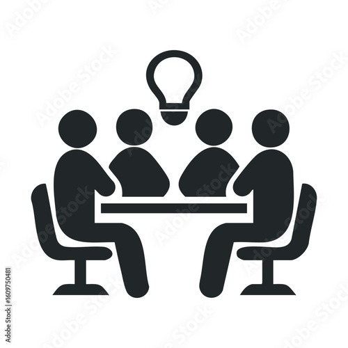 Collaborative brainstorming concept icon with lightbulb and people at table
