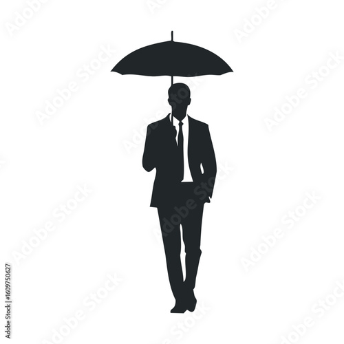 Silhouette of adult male with umbrella in suit