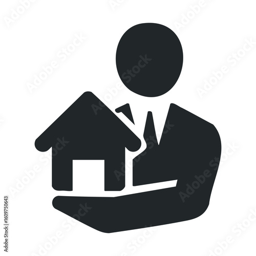 Silhouette of person holding house icon suggesting real estate or home security
