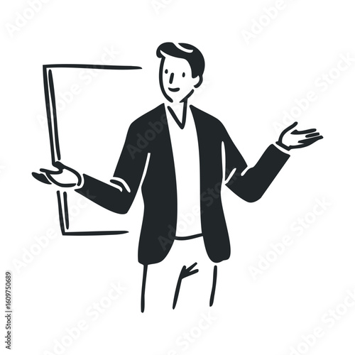 Cartoon drawing of a caucasian male adult presenting confidently