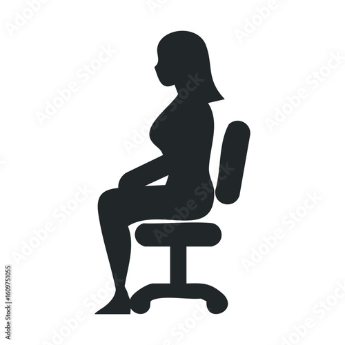 Silhouette of a woman sitting on an office chair side profile