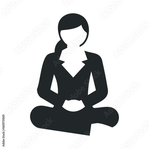 Black and white meditation icon of person in lotus position