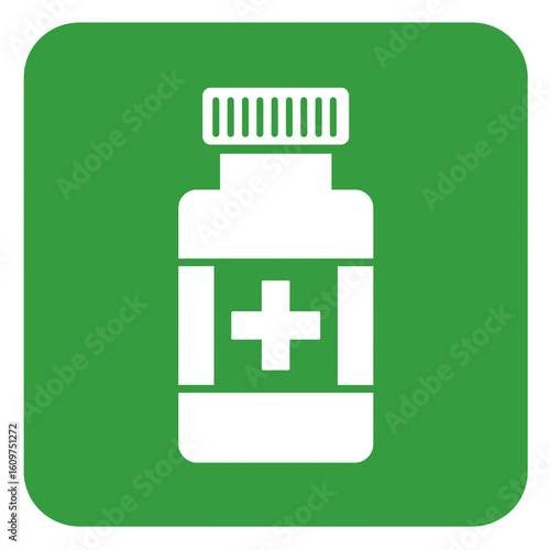 Medicine bottle icon on green background  
