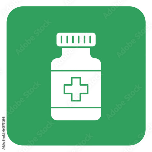 Medicine bottle icon on green background  