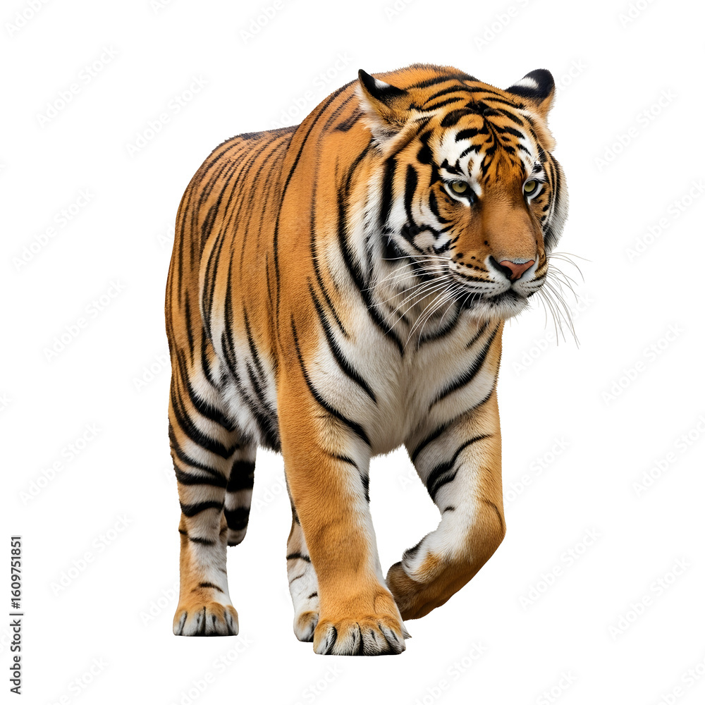 Obraz premium Tiger prowling stealthily on a black backdrop