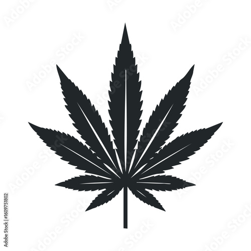Black silhouette of marijuana leaf on white background