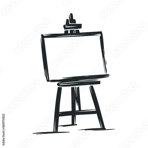 Simple sketch of a blank easel with canvas in minimalistic style