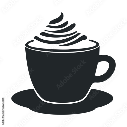 Silhouette of coffee cup with whipped cream on saucer