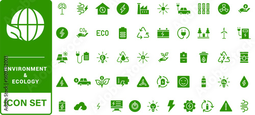 Green alternative energy and ecology icons set