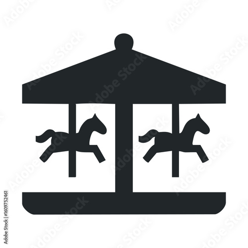 Simple black carousel icon with two horses on white background