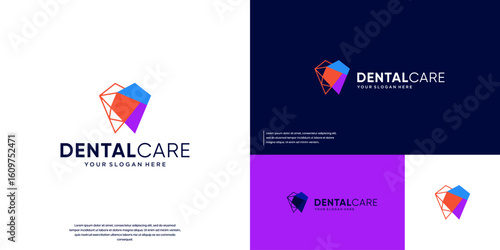 Simple tooth logo with overlapping style, modern abstract, health, vector graphic design.