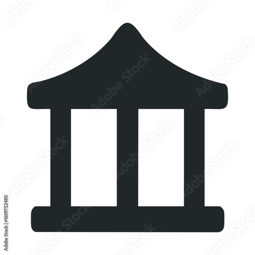 Minimalist black courthouse icon with pillars on white background