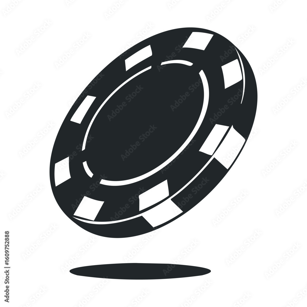 Naklejka premium Black and white poker chip illustration with checker pattern