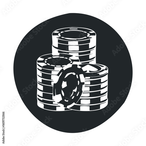 Stack of casino chips in monochrome circle illustration