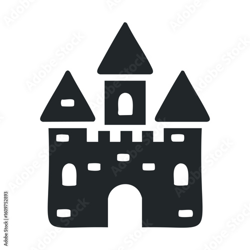 Minimalist black silhouette castle icon with three towers