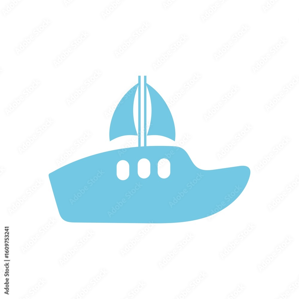 Fototapeta premium Boat clip art design on plain white transparent isolated background for card, shirt, hoodie, sweatshirt, apparel, tag, mug, icon, poster or badge