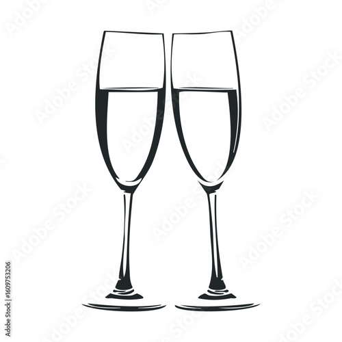 Two elegant champagne glasses in a minimalistic illustration style