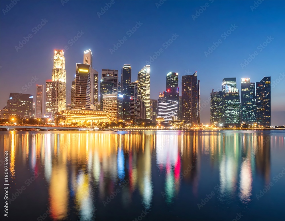 Fototapeta premium City skyline at twilight reflected in water