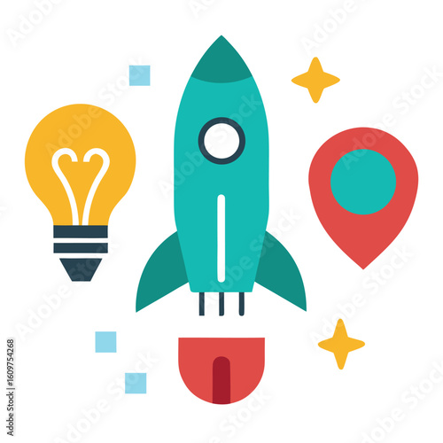 Startup Flat Icons – Rocket, Lightbulb, Pitch Deck, MVP, Growth Chart – Vector Pack

