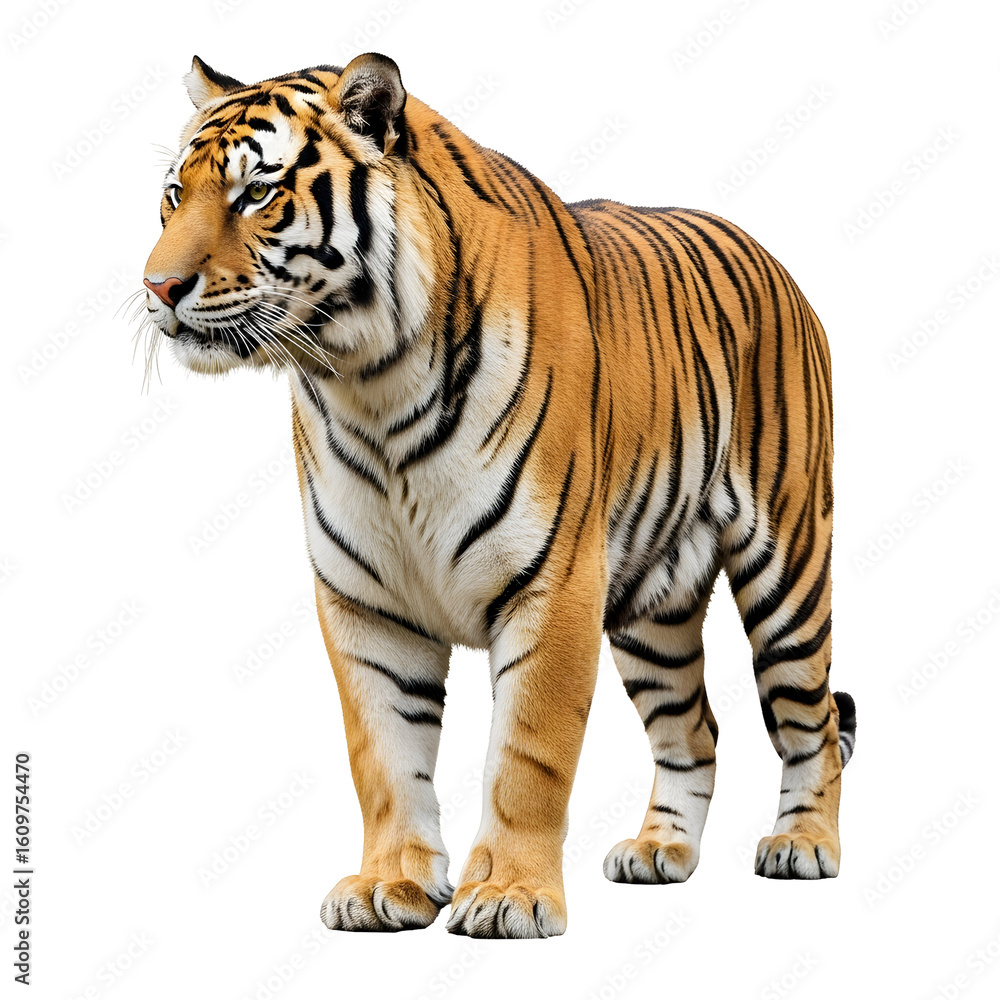 Naklejka premium Majestic tiger with captivating gaze isolated
