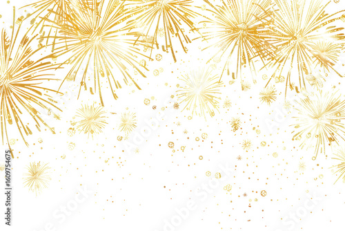 golden silvester firework explosions isolated on white or transparent png