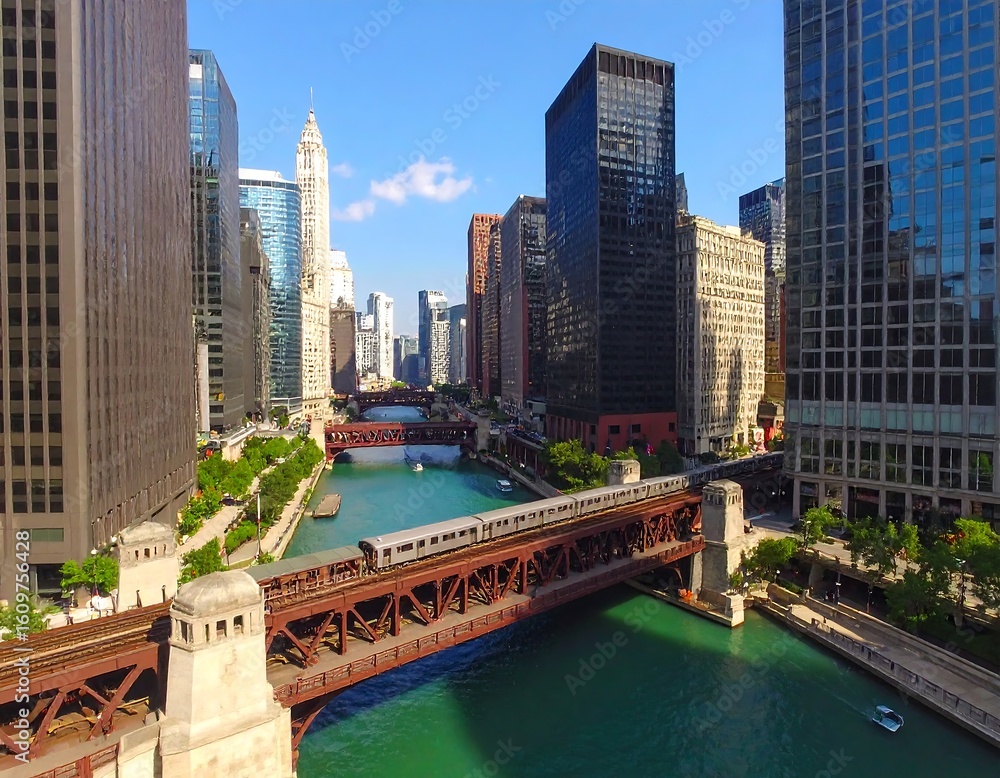 Fototapeta premium City skyline with river and bridge