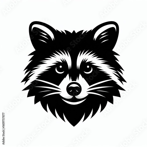 Stylized black and white raccoon face illustration