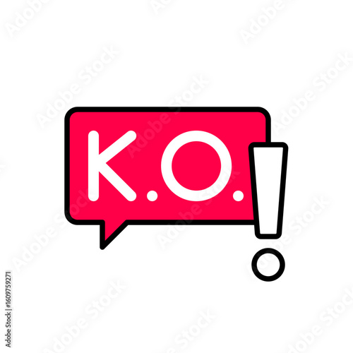 Red speech bubble with K.O. and large exclamation