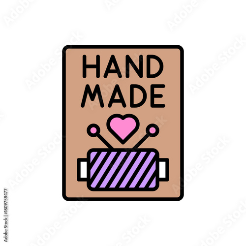 Handmade Artisan Badge with Brown Label and Sewing Elements