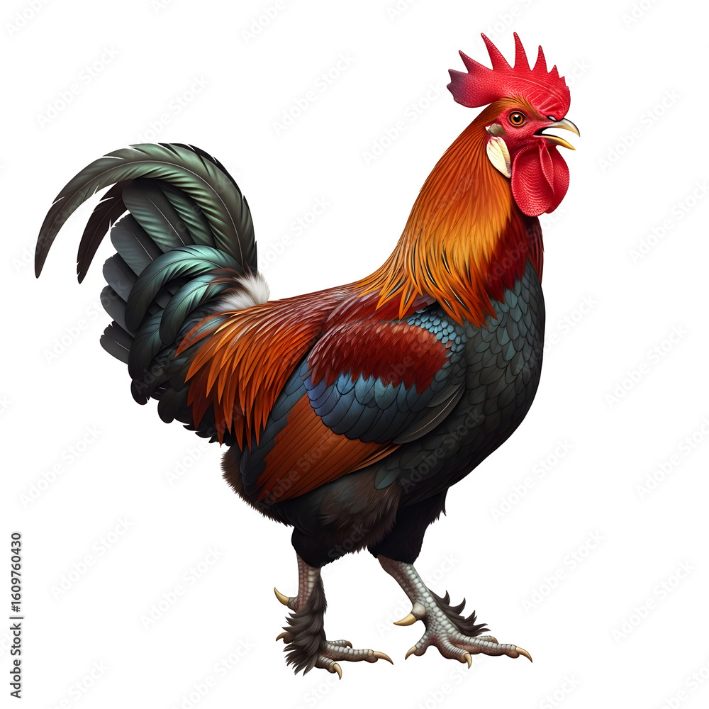 Fototapeta premium Proud rooster standing against black background