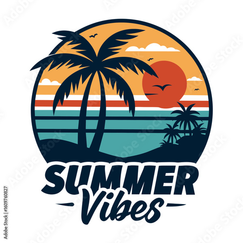 Retro Summer Vibes T-Shirt Design with Hawaii Beach Theme