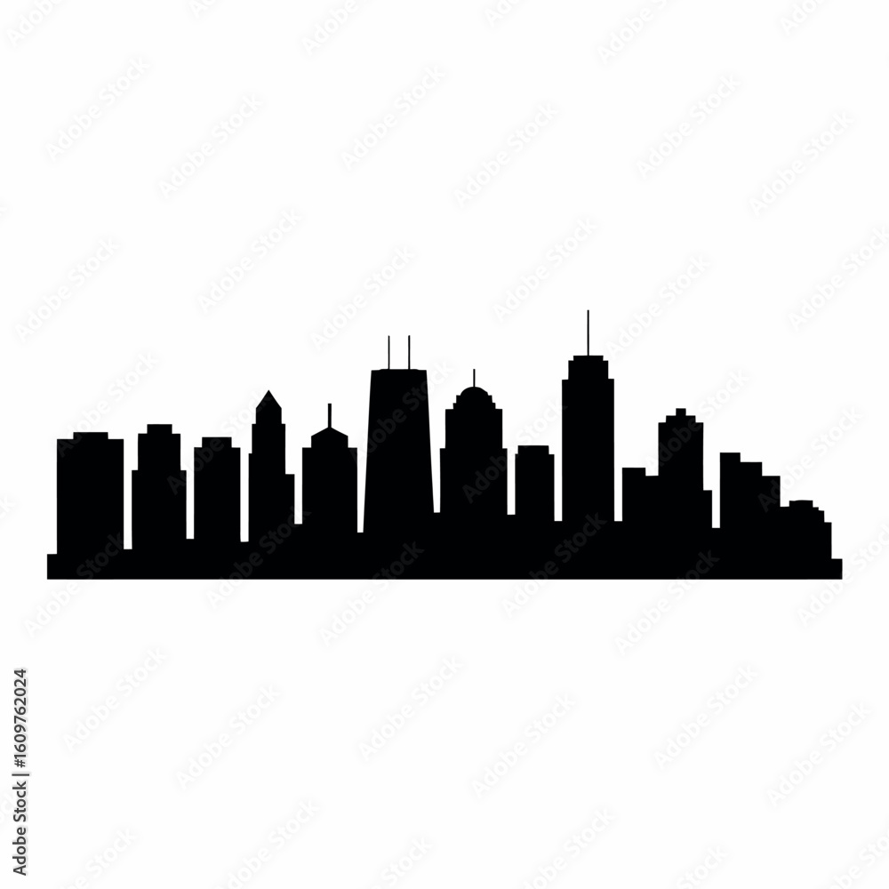 Fototapeta premium Cityscape Silhouette Against a Clear Sky, Evoking Urban Sophistication, Architectural Grandeur, and the Vibrant Energy of City Life