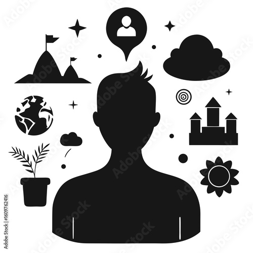 human head silhouette with brain