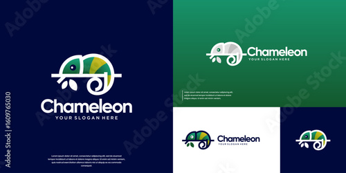 unique defense symbol, chameleon, reptile, graphic design template.